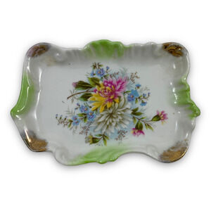 1940's Porcelain white and gold floral soap dish / jewelry tray